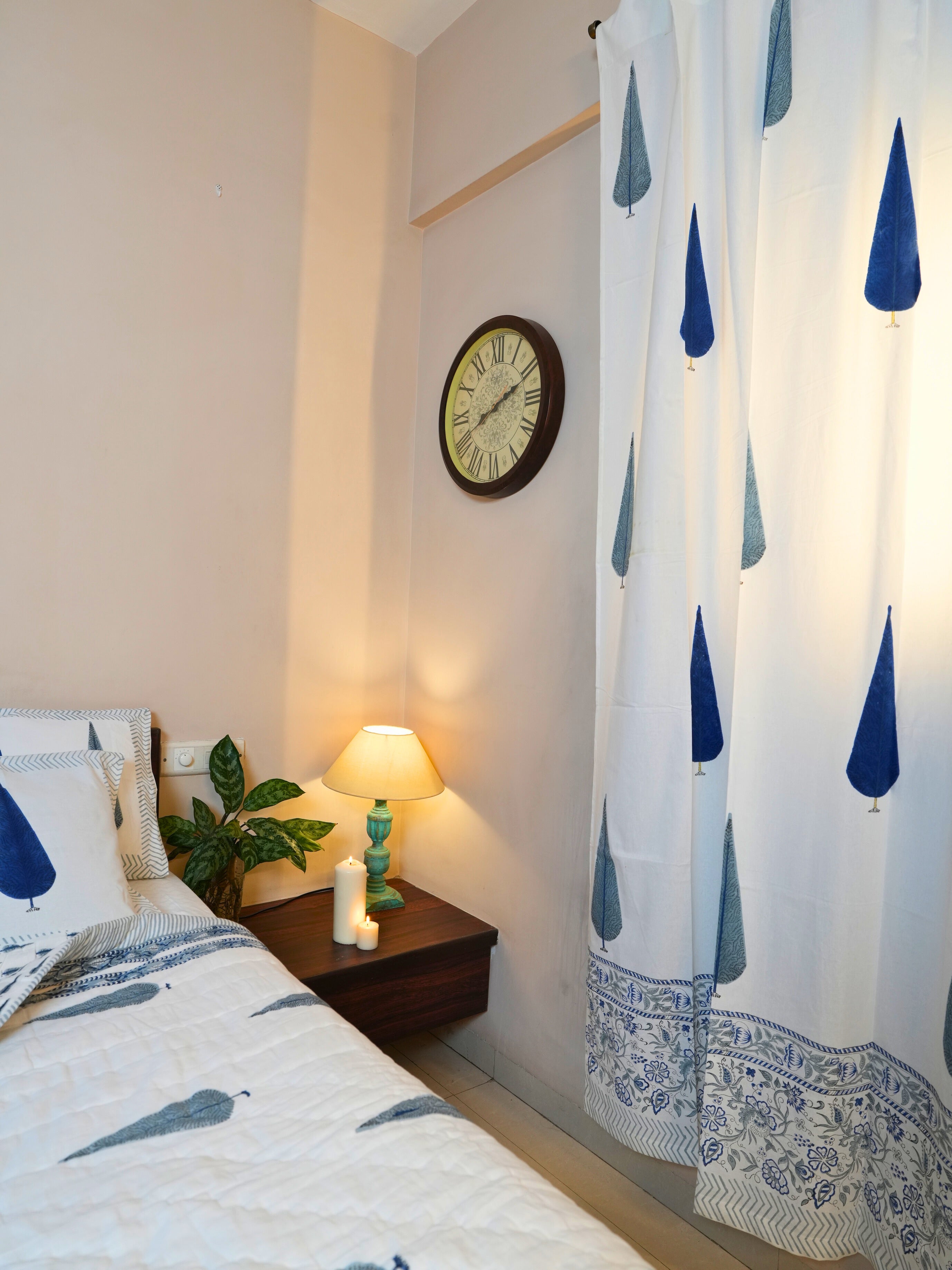 Indigo Drops Cotton Curtain
