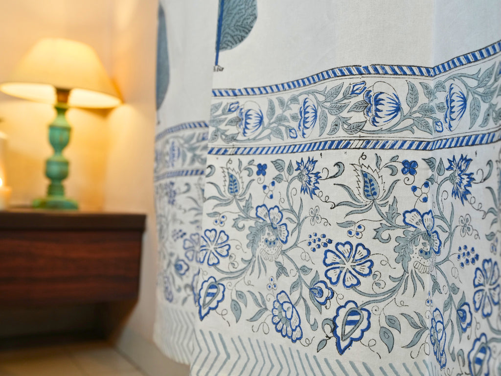 Indigo Drops Cotton Curtain