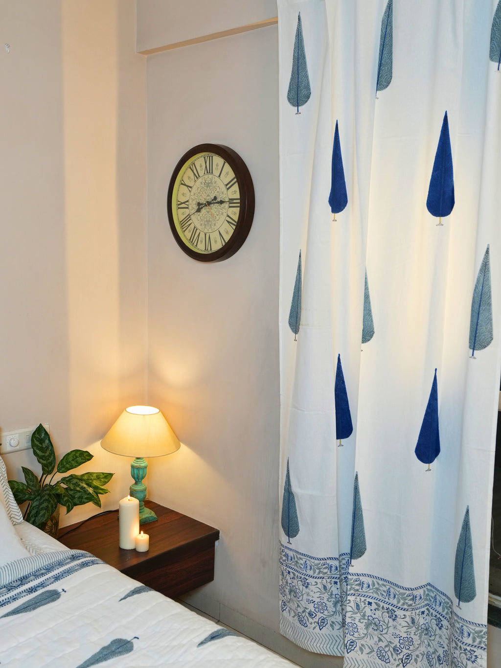 Indigo Drops Cotton Curtain